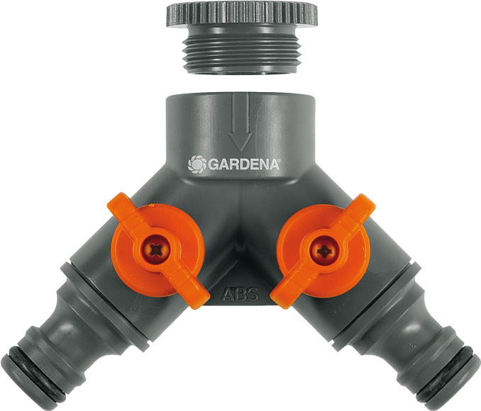 Gardena 2-vägskran med adapter 1/2"-3/4"