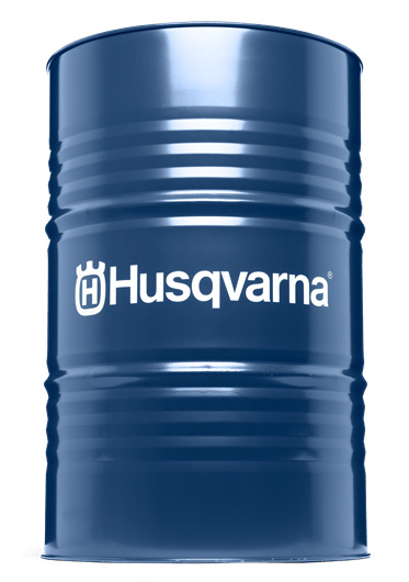 Blå 200 L fat märkt med 'Husqvarna' logotyp, innehållande Husqvarna Mineralbaserad kedjeolja. (Husqvarna Mineralbaserad kedjeolja 200 L)