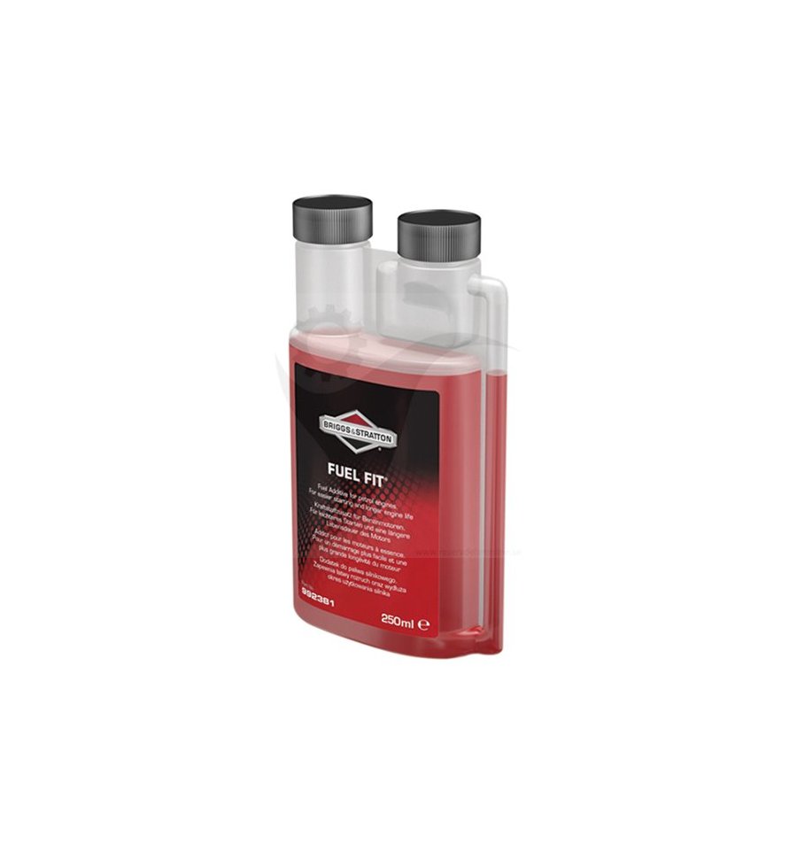 a plastic container with red liquid B&S Bränsletillsats FuelFit 250ML